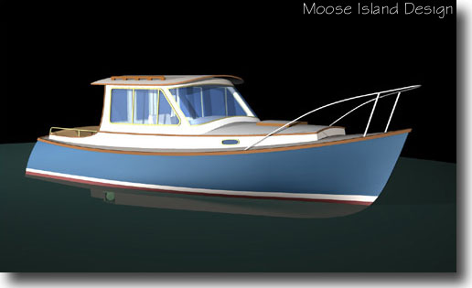 Bow view 'Cobscook 34'  yacht / small craft / power boat design