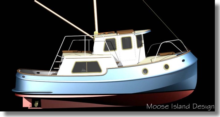 Bow View 'Molly T 25'  tug boat / cruiser / power boat design