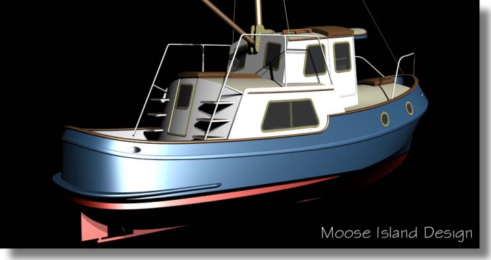 Starboard Bow View 'Molly T 25'  tug boat / cruiser / power boat design