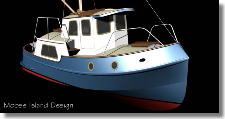 Starboard Stern View 'Molly T 25'  tug boat / cruiser / power boat design