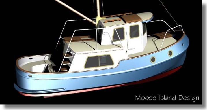 Starboard Bow View 'Molly T 25'  tug boat / cruiser / power boat design