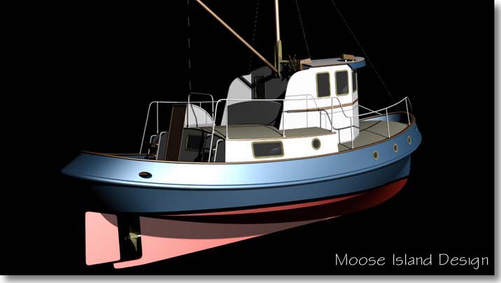 Starboard stern View 'Molly T' tug boat / cruiser / power boat design