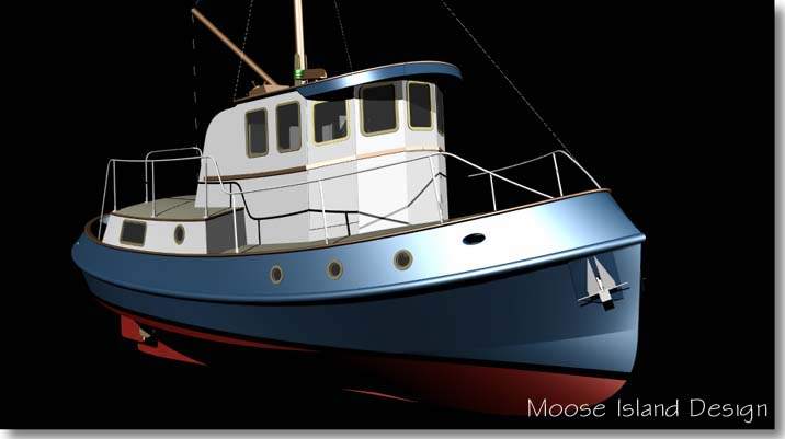 Starboard bow View 'Molly T' tug boat / cruiser / power boat design