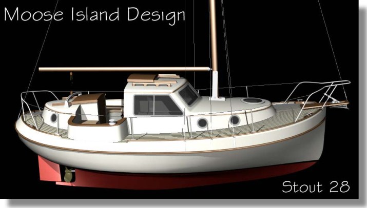 Starboard side View 'Stout 28'  motor sailer / cruiser / power boat design
